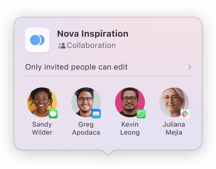 A shared Nova Inspiration board with four collaborators