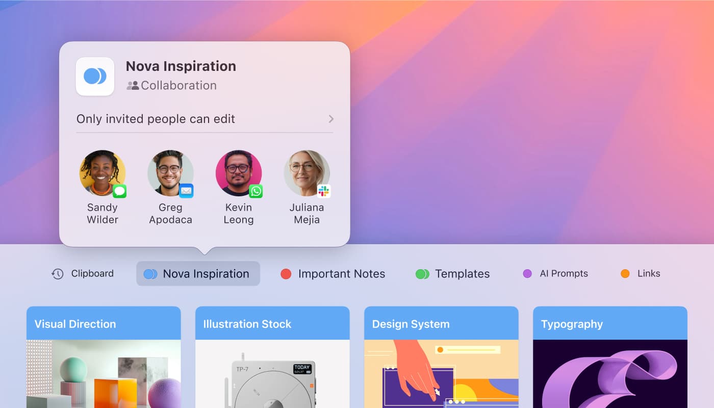 A shared Nova Inspiration board with four collaborators