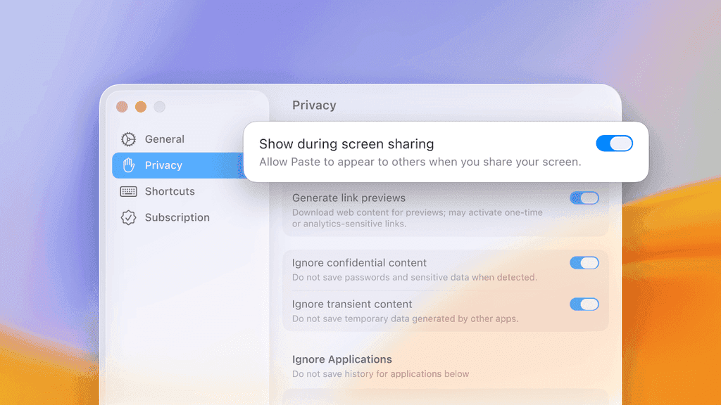 Privacy and Screen Sharing Controls