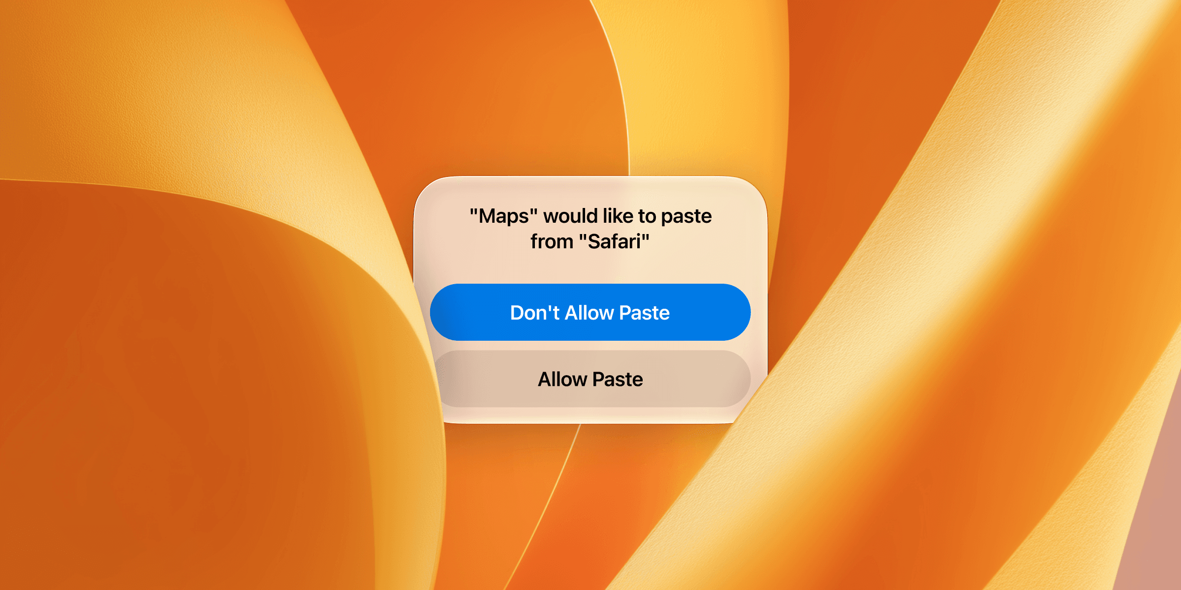 The iOS alert reading "Maps" would like to paste from "Safari", with Don't Allow Paste and Allow Paste below it