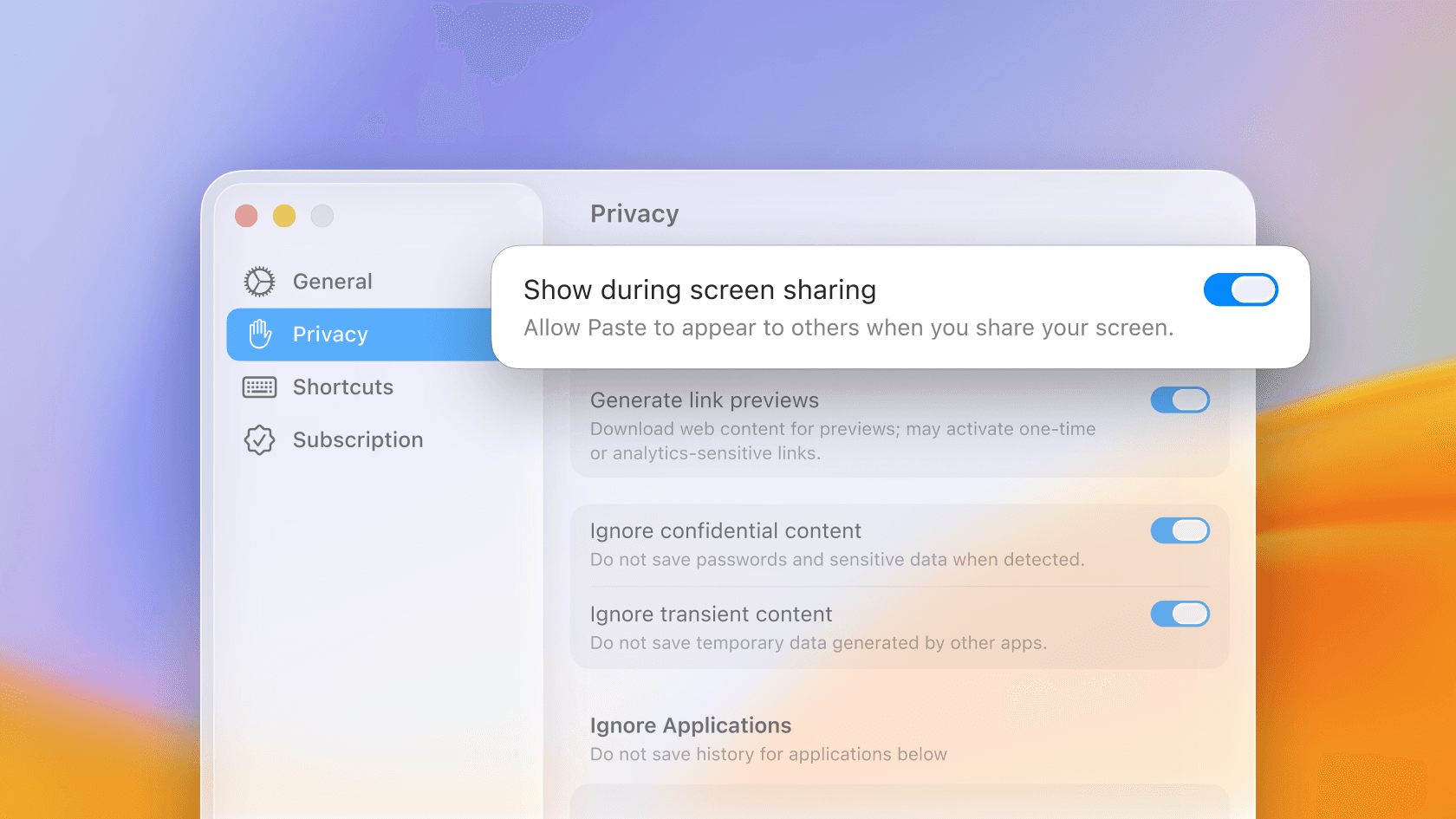 Privacy and Screen Sharing Controls