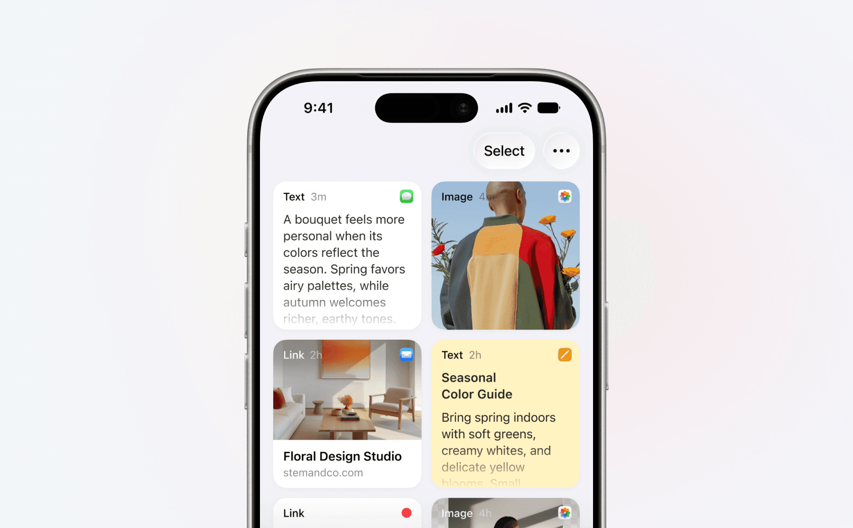The Paste app on iPhone showing clipboard history as a chronological list of copied items, newest first
