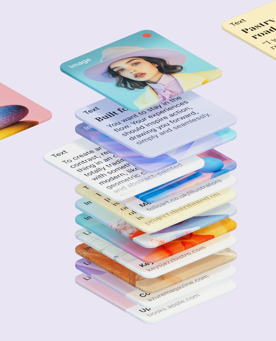 A deep stack of saved clips — images, notes, and links