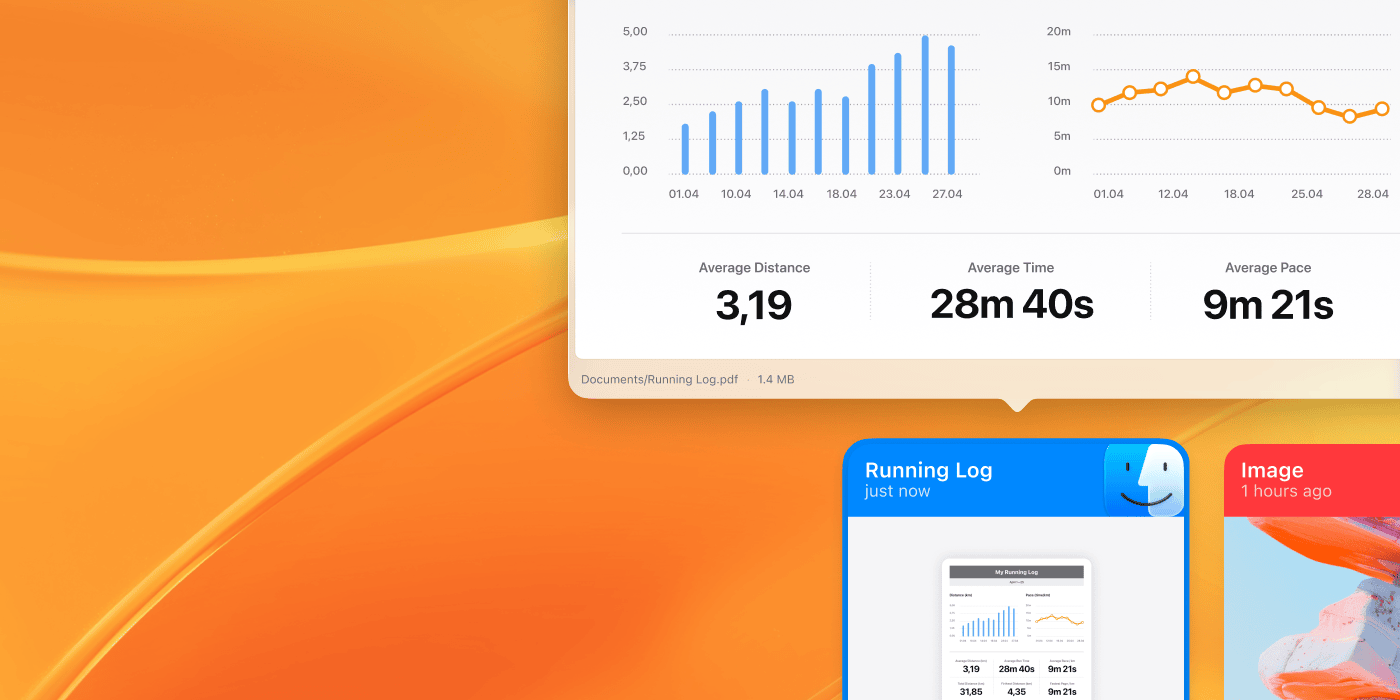 A running-log document previewed in Paste